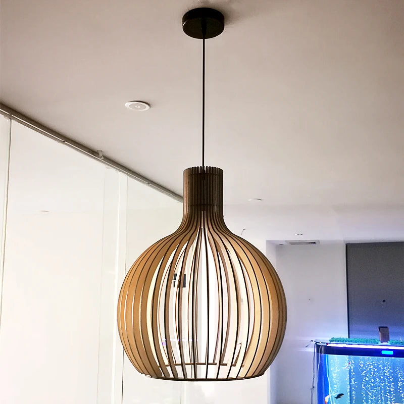 vydko.com - LOCK - Nordic Wood Birdcage Pendant Light