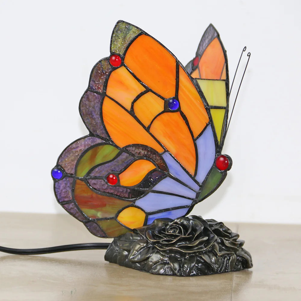 vydko.com - Tiffany Style Butterfly Stain Glass Accent Lamp
