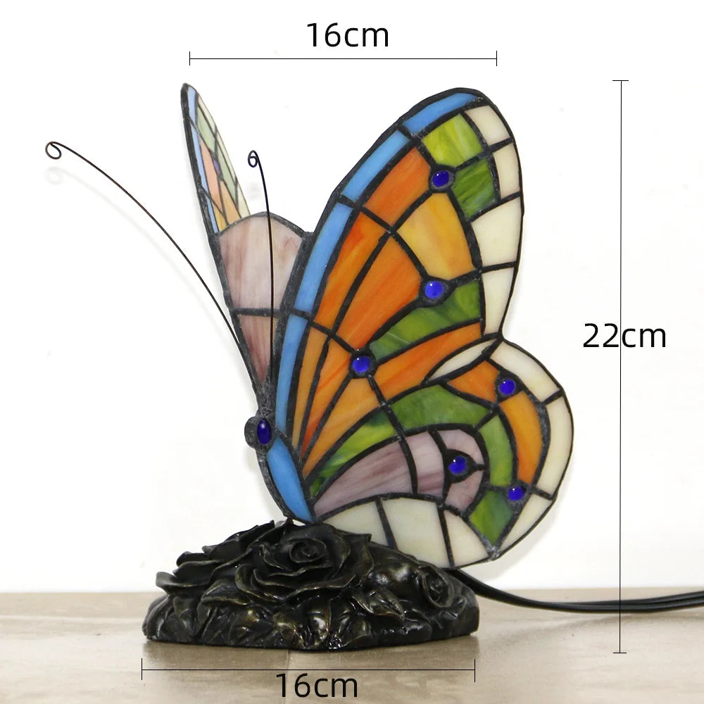 vydko.com - Tiffany Style Butterfly Stain Glass Accent Lamp