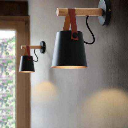 vydko.com - SELE - Modern Wood Leather Wall Lighting Sconce